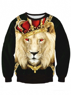 Losse Hoodies Met 3D Lion Digital Print-Trui Heren