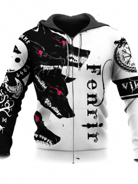 Print Wolf Vest Rits Rechte Hoodies