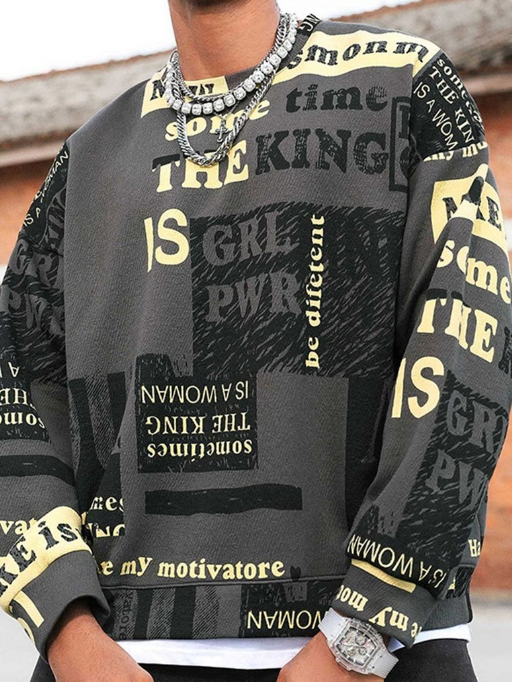 Trui Met Letterprint Rechte Hoodies Met Ronde Hals