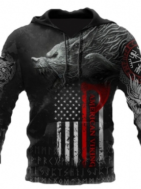 Viking-Stijl Pullover Print Lente Slim Hoodies