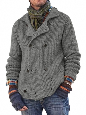 Casual Herensweater Met Dubbele Rij Knopen En Revers