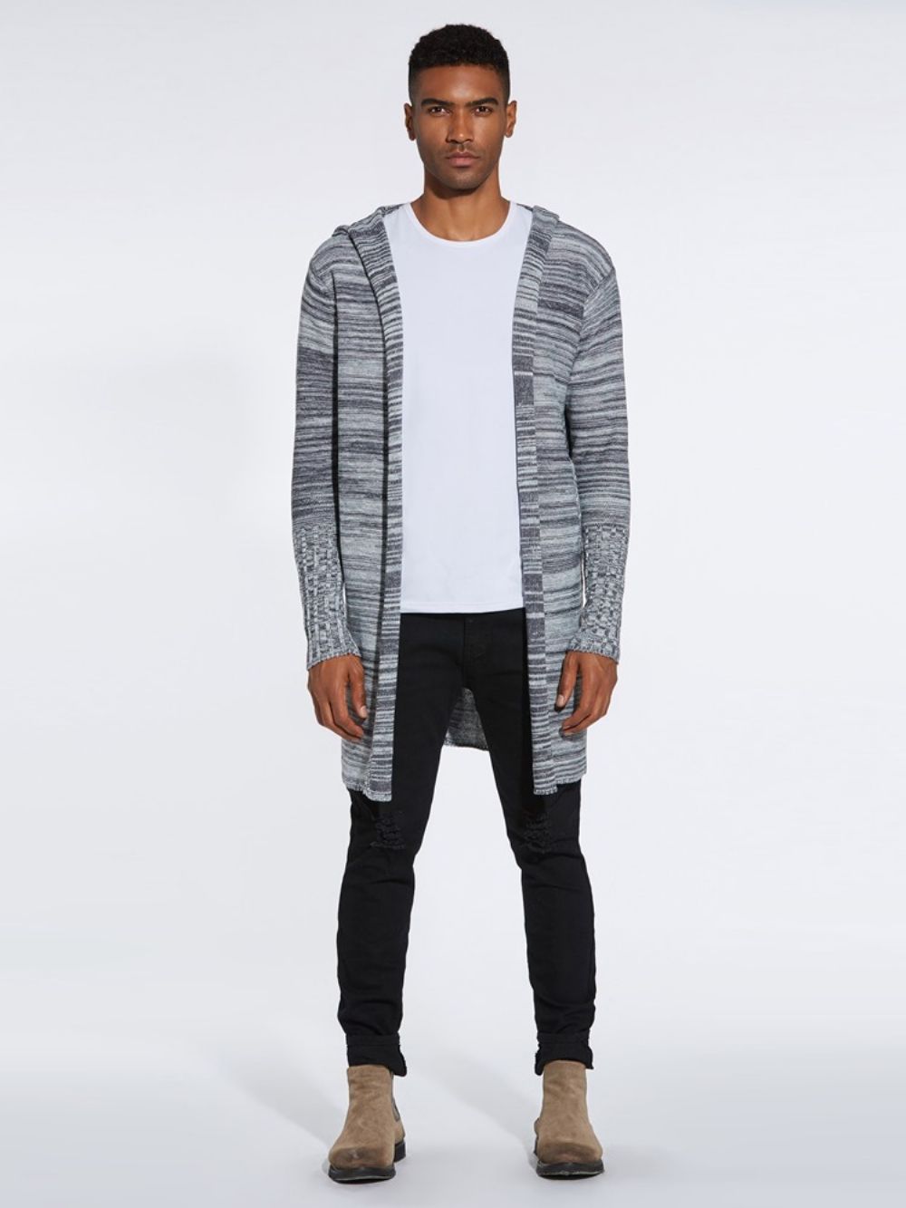 Halflange Casual Vestsweaters Met Kleurblok En Capuchon Heren