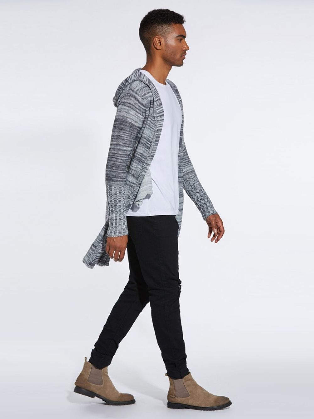 Halflange Casual Vestsweaters Met Kleurblok En Capuchon Heren