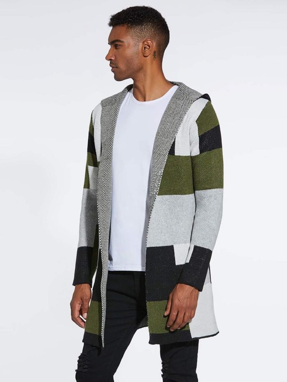 Halflange Patchwork-Wintervestsweaters Met Capuchon Heren