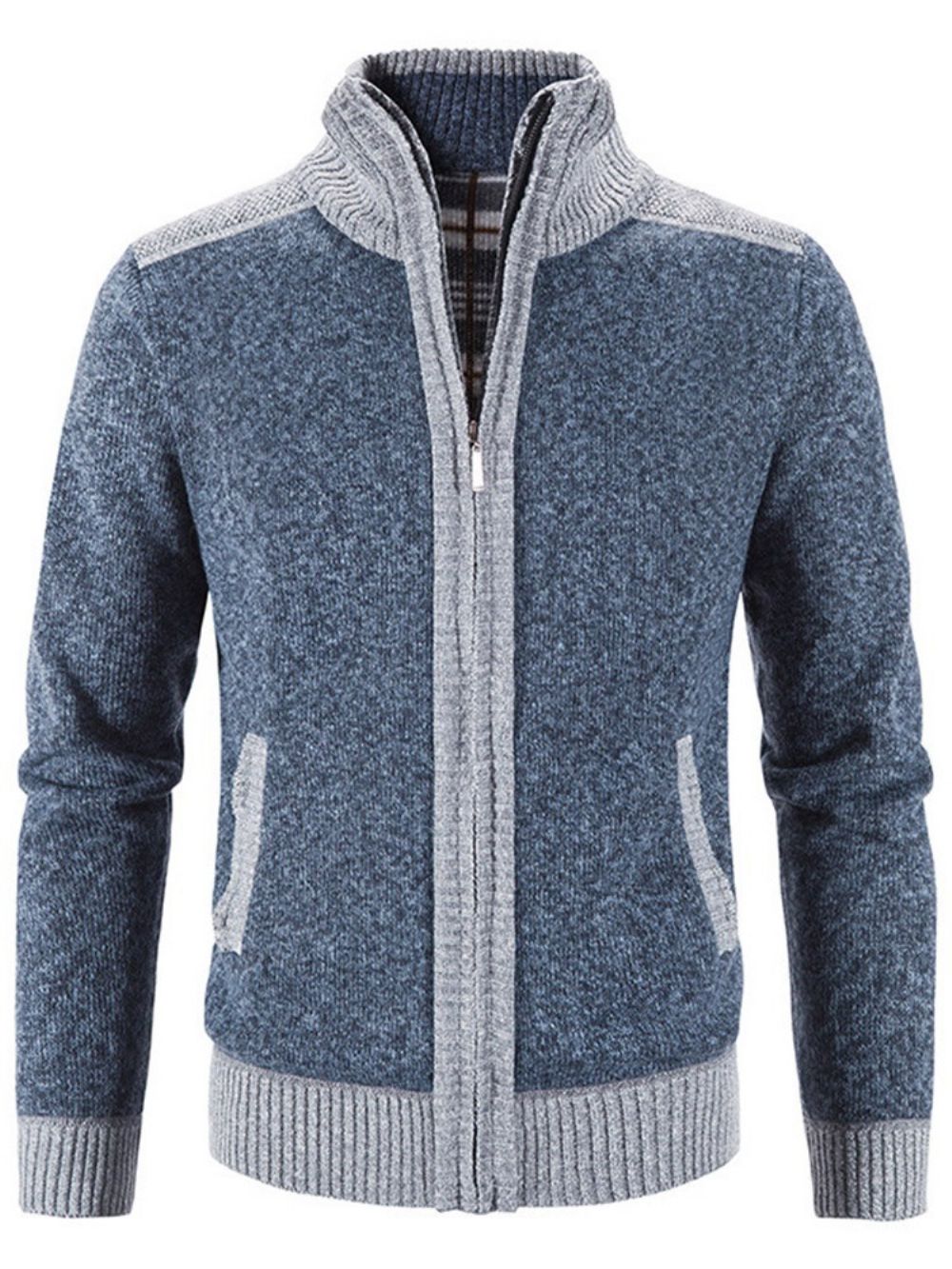 Kleurblok Opstaande Kraag Standaard Casual Herensweater