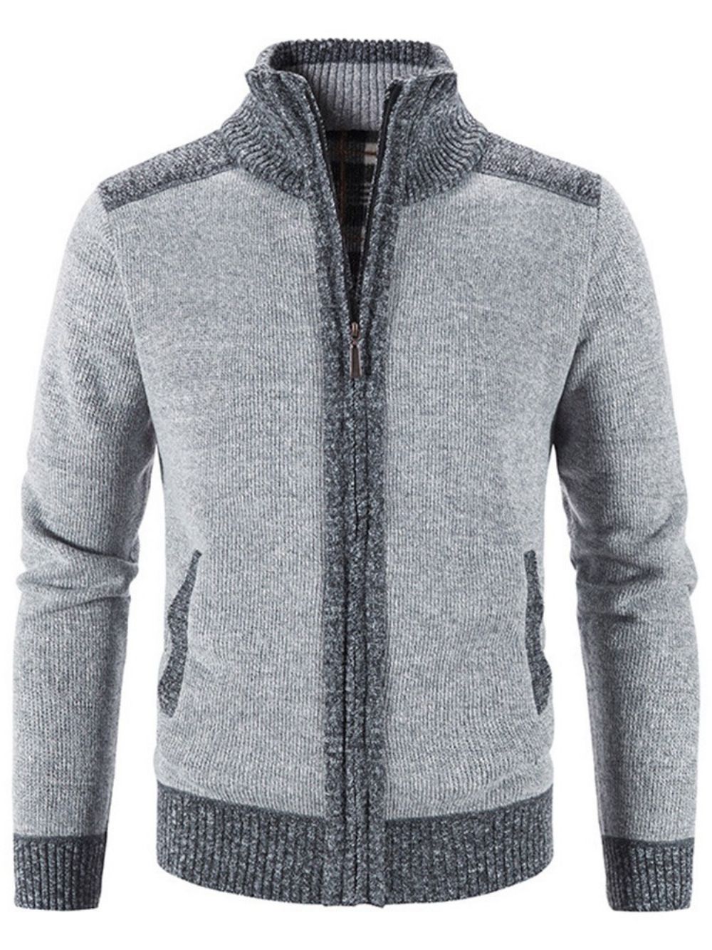 Kleurblok Opstaande Kraag Standaard Casual Herensweater