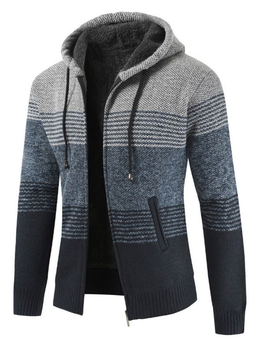 Patchwork Hooded Standard Zipper Fall Sweater