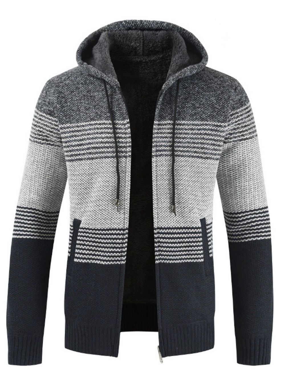 Patchwork Hooded Standard Zipper Fall Sweater