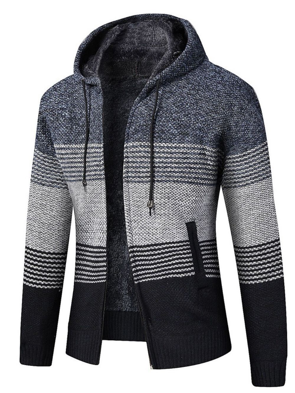 Patchwork Hooded Standard Zipper Fall Sweater