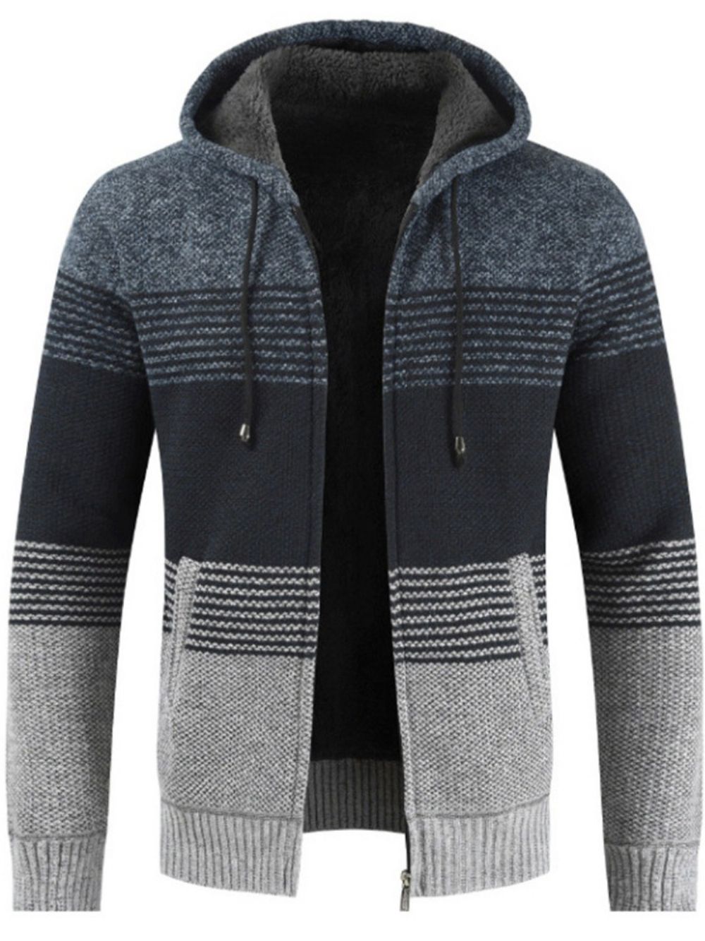 Patchwork Hooded Standard Zipper Fall Sweater