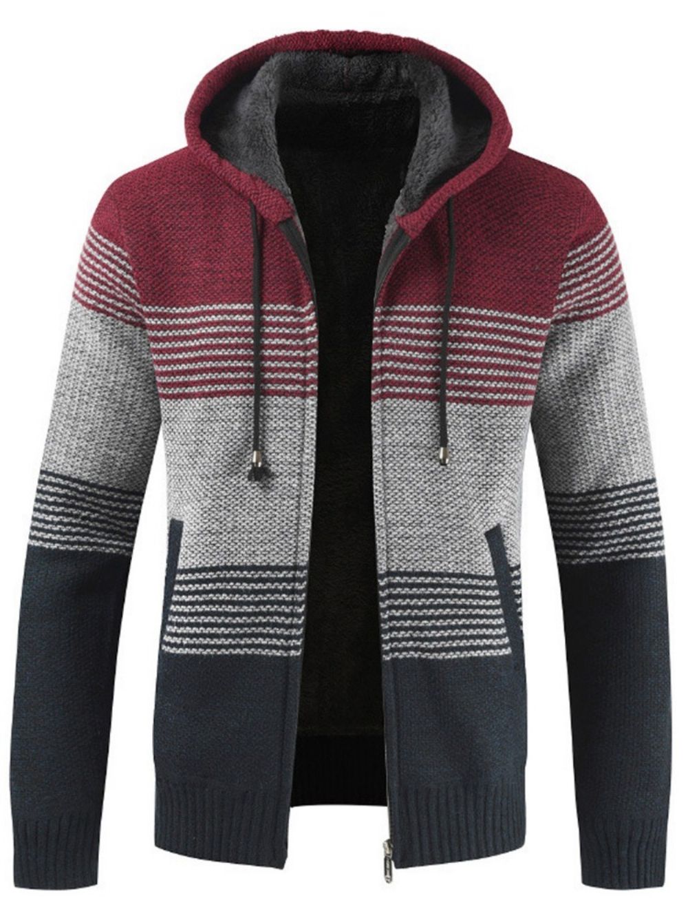 Patchwork Hooded Standard Zipper Fall Sweater