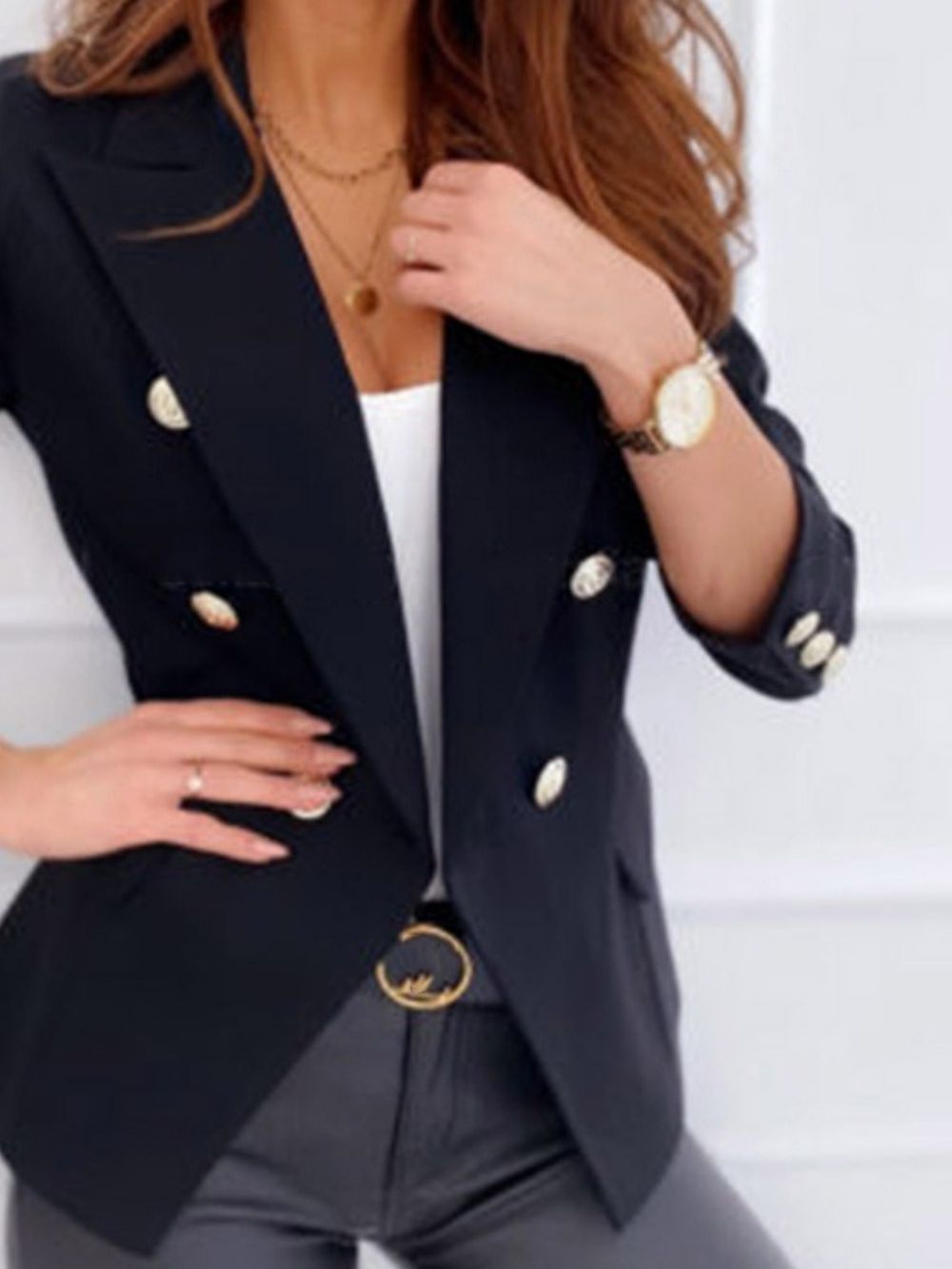 Effen Blazer Met Inkeping En Lange Mouwen Standaard Regular Casual Blazer