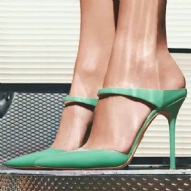 Groene Gesloten Teen Effen Stiletto Mules Schoenen