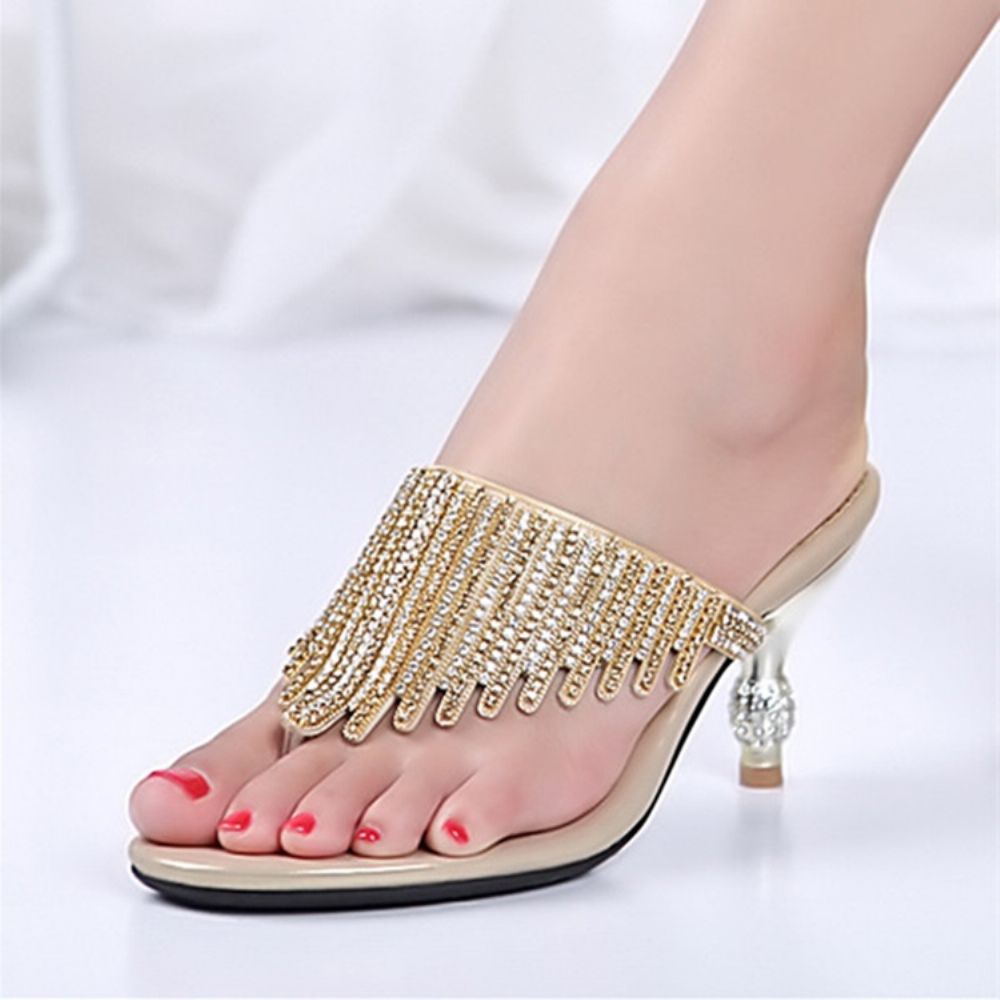 Strass String Slip-On Spool Heel Mules Shoes