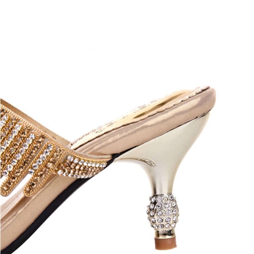 Strass String Slip-On Spool Heel Mules Shoes