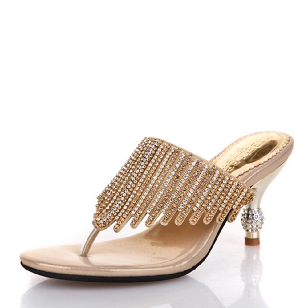 Strass String Slip-On Spool Heel Mules Shoes