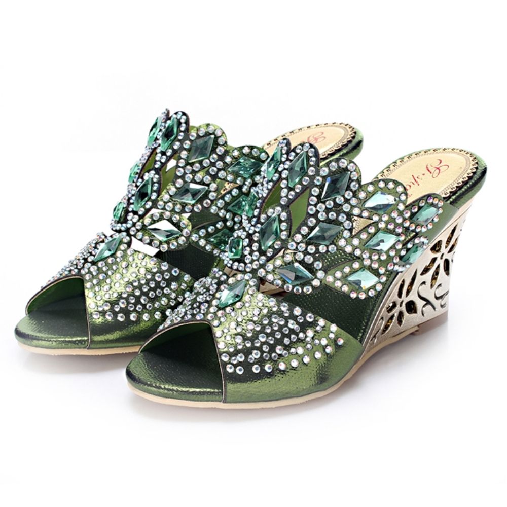 Wedge-Sandalen Met Glinsterende Strass-Steentjes