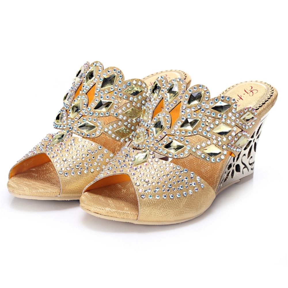 Wedge-Sandalen Met Glinsterende Strass-Steentjes