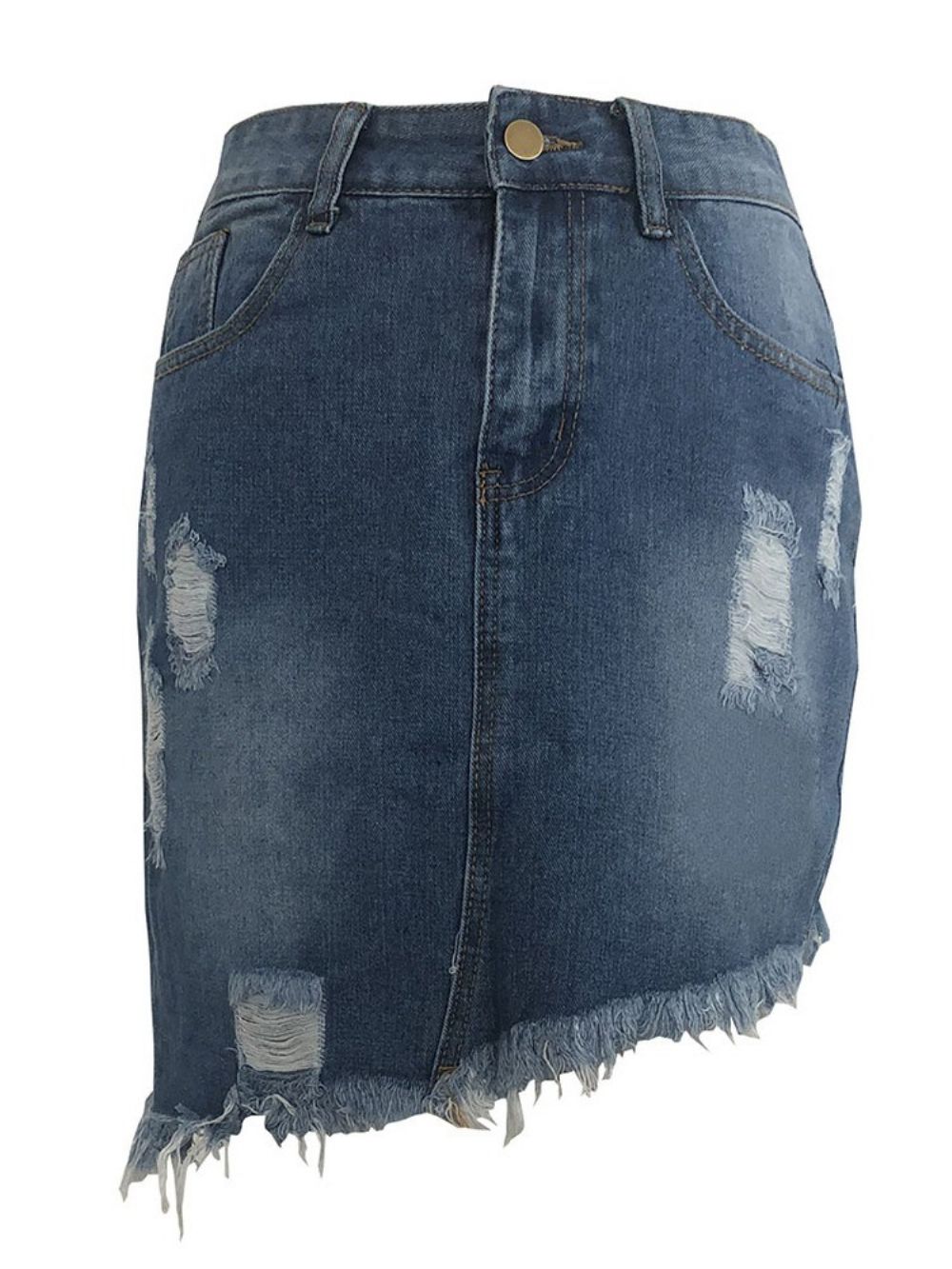 Asymmetrische Denim Effen Kantoordame Minirok