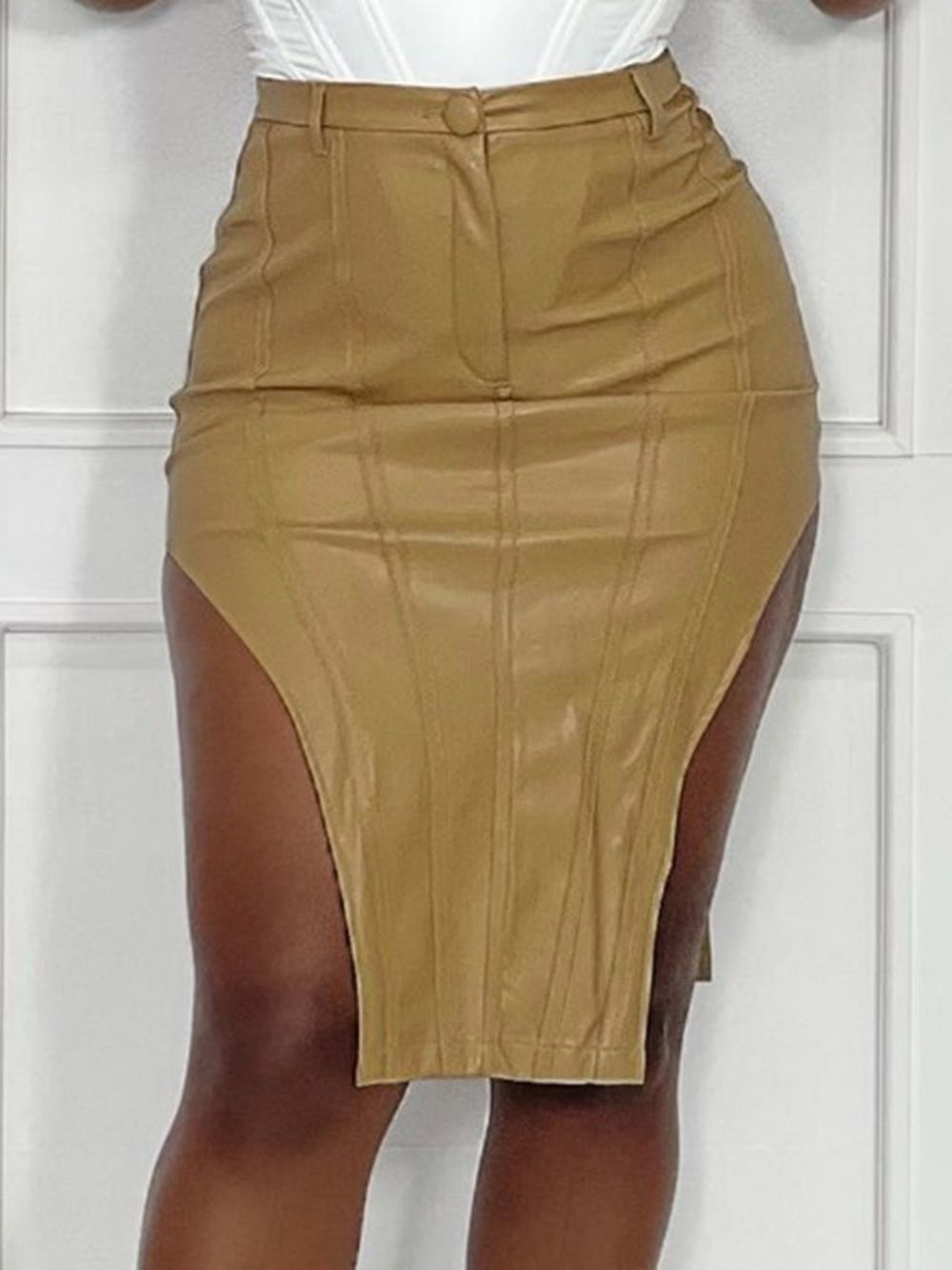 Effen Knielange Bodycon Sexy Rok Met Hoge Taille