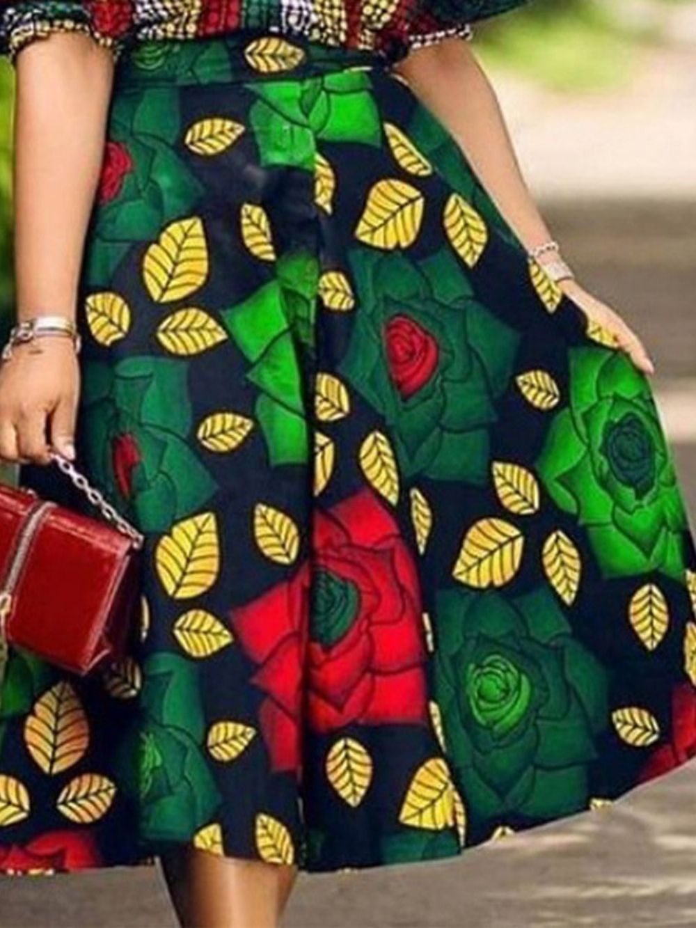 Halfhoge Bloemenmode Rok Met Print