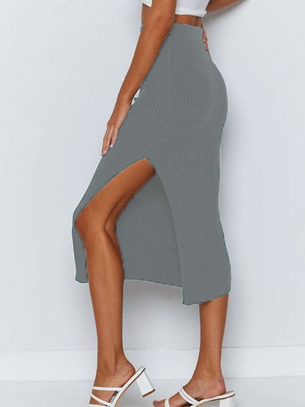 Halfhoge Bodycon-Mode Rok Met Halfhoge Taille En Split