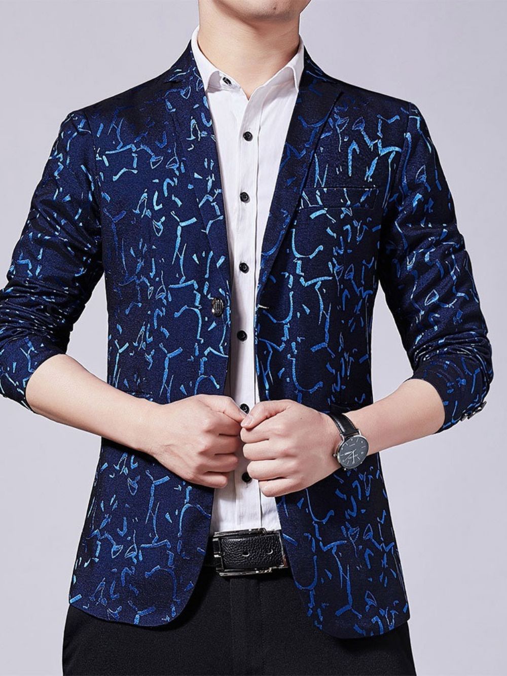 Blazer Met Ingekeepte Revers En Koreaanse Print