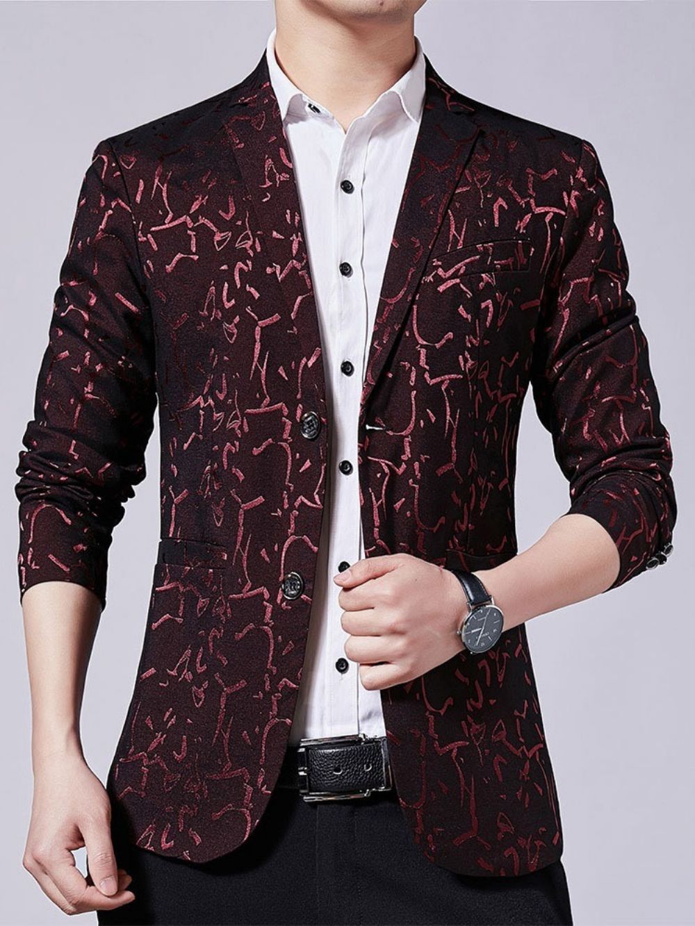 Blazer Met Ingekeepte Revers En Koreaanse Print