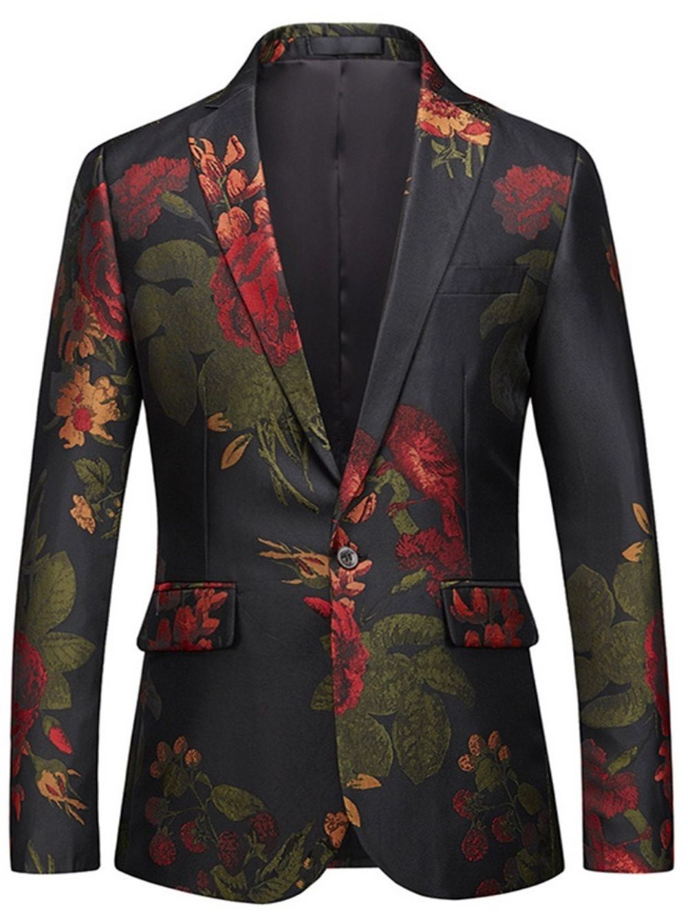 Casual Balblazer Heren Met Bloemenprint En Één Knoop Met Ingekeepte Revers