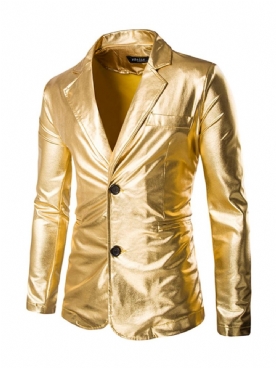 Effen Getande Revers Metallic Single-Breasted Feestblazer Heren