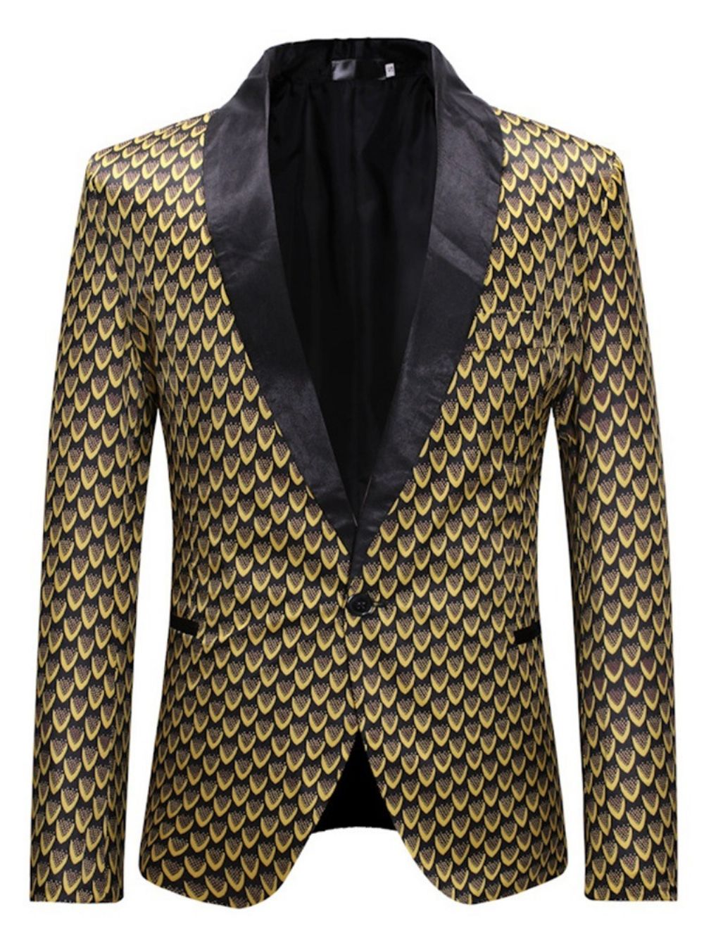 Slanke Blazer Met Één Knoop En Gouden Geometrische Print