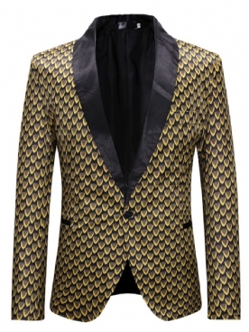 Slanke Blazer Met Één Knoop En Gouden Geometrische Print