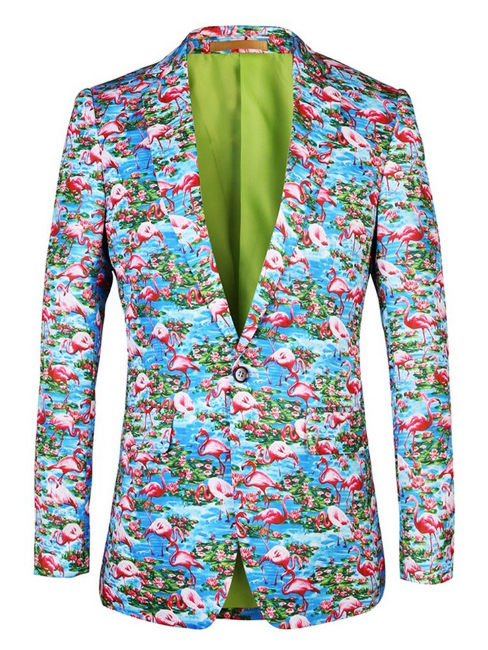 Slanke Herenblazer Met Flamingoprint En Kleurvlakken