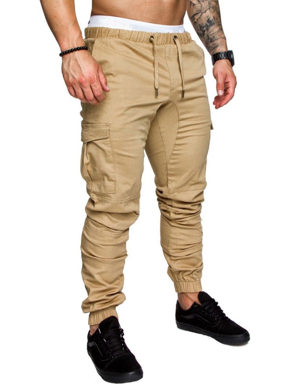 Cargobroek Effen Kaki Casual Broek Met Veters En Zak Heren