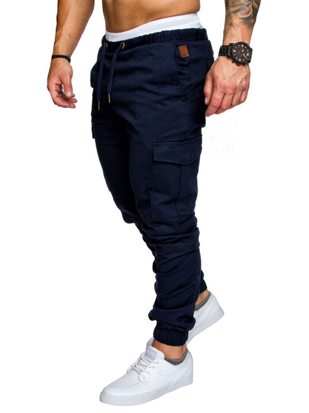 Cargobroek Effen Kaki Casual Broek Met Veters En Zak Heren