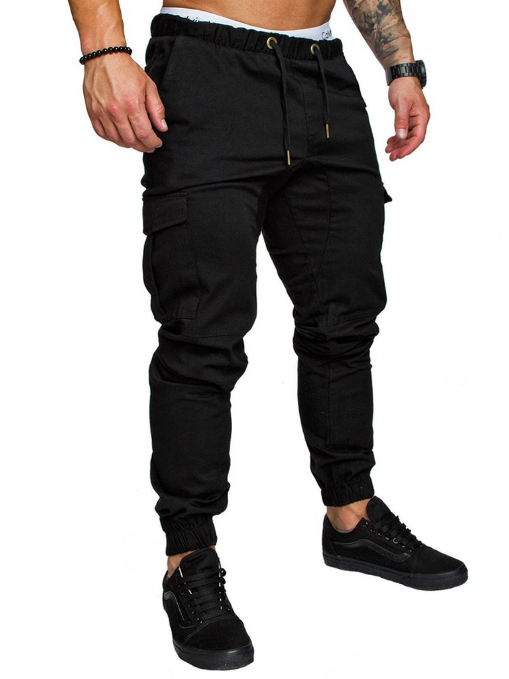 Cargobroek Effen Kaki Casual Broek Met Veters En Zak Heren