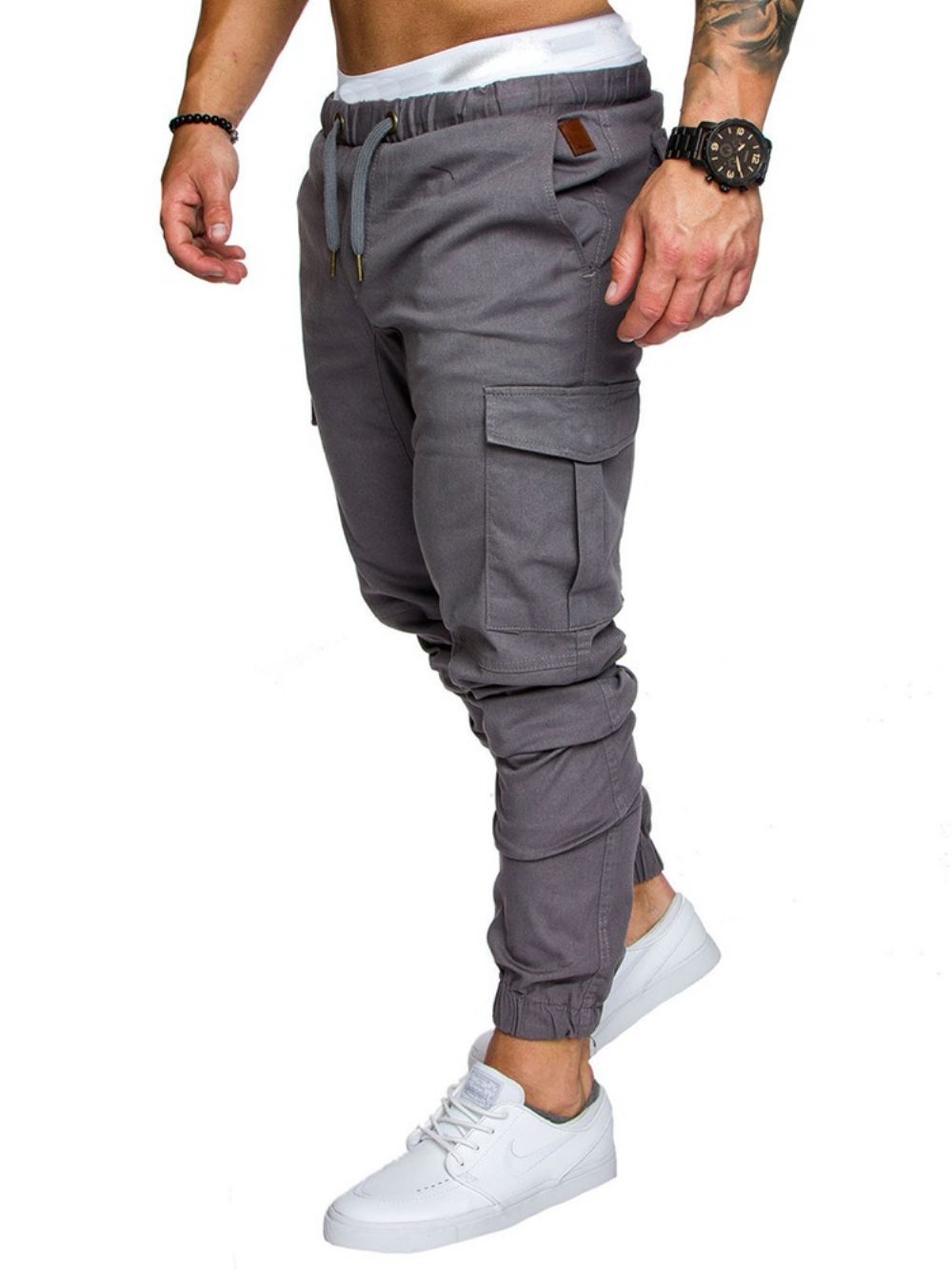 Cargobroek Effen Kaki Casual Broek Met Veters En Zak Heren