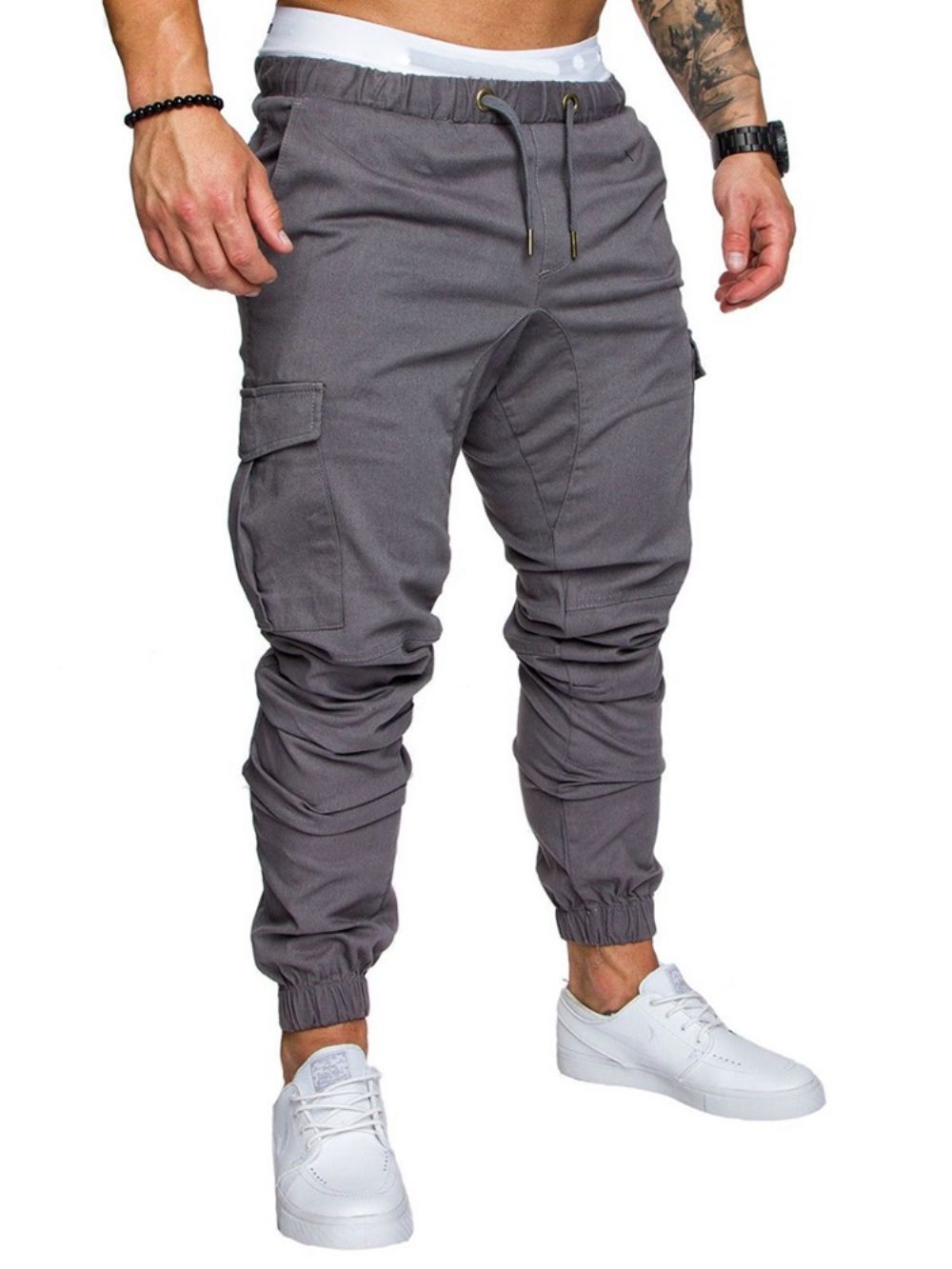 Cargobroek Effen Kaki Casual Broek Met Veters En Zak Heren