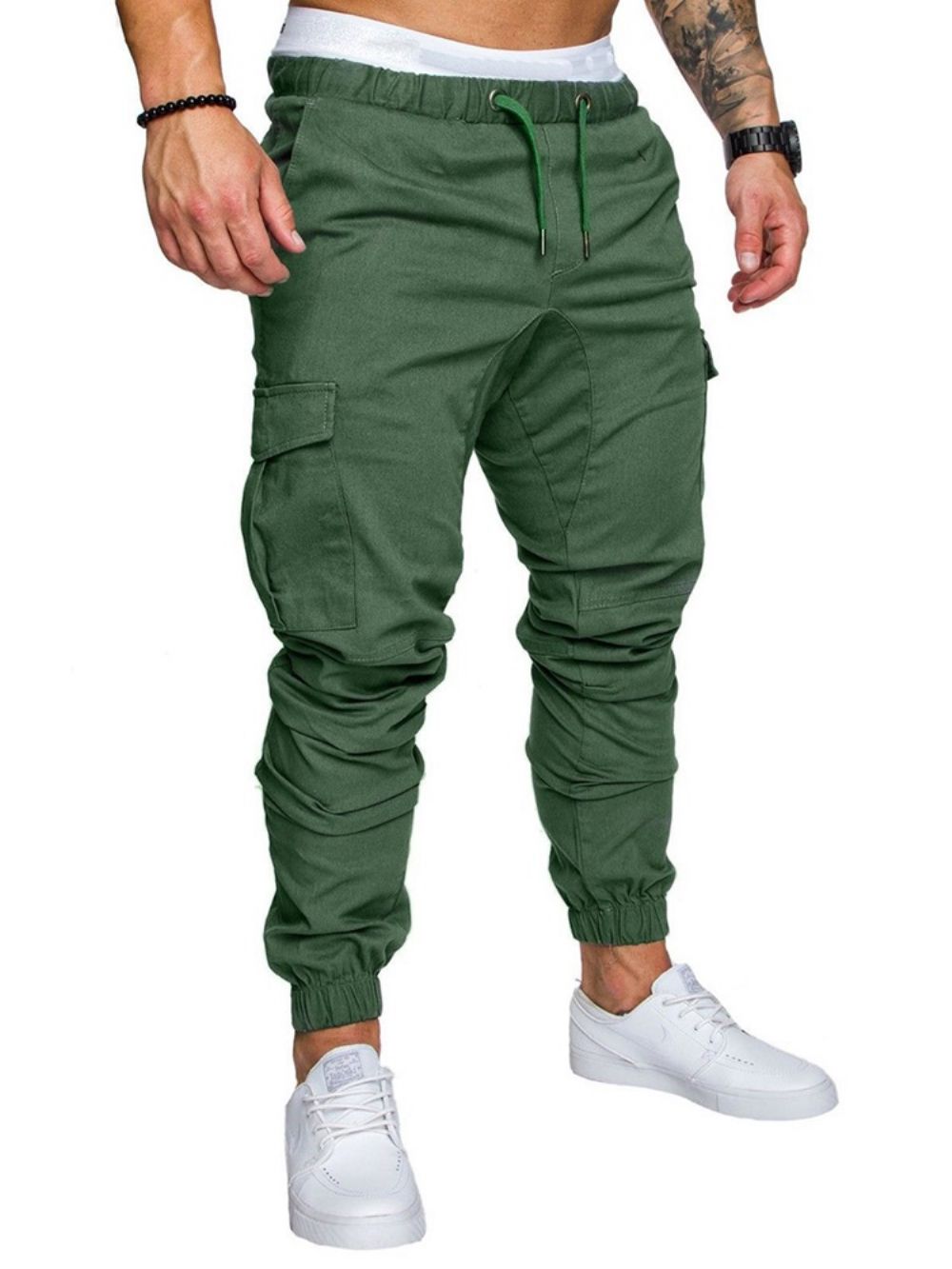 Cargobroek Effen Kaki Casual Broek Met Veters En Zak Heren