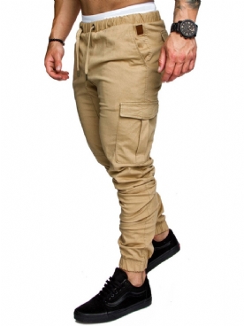 Cargobroek Effen Kaki Casual Broek Met Veters En Zak Heren