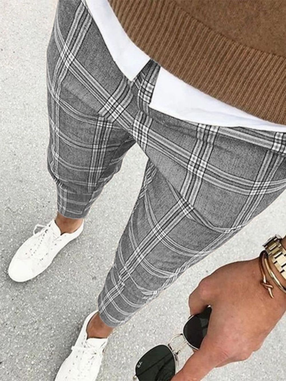 Casual Broek Heren Met Geruite Print