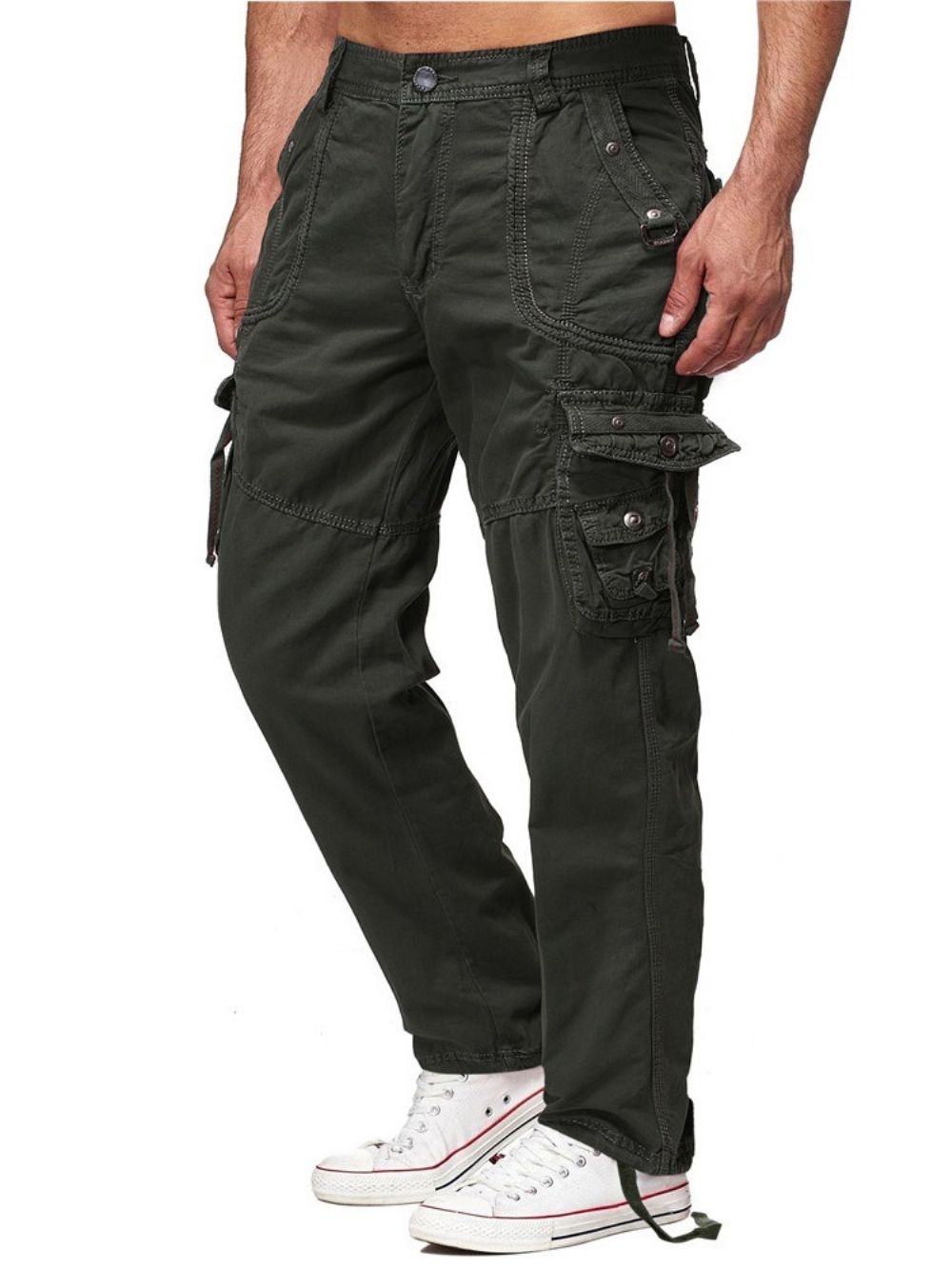 Effen Zak Rechte Midden Taille Mode Casual Broek