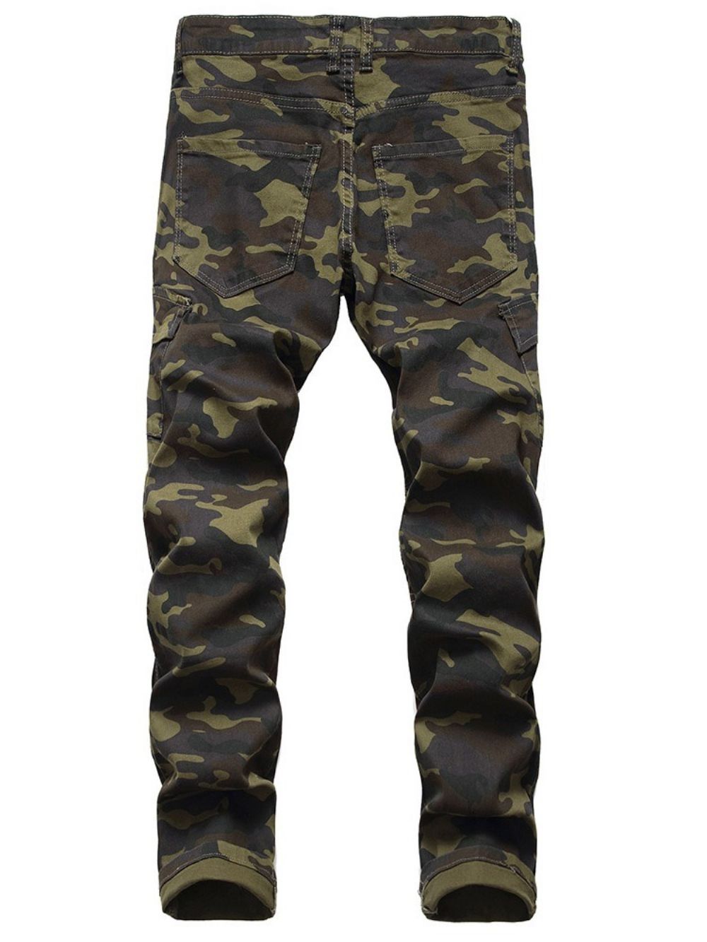 Geplooide Rechte Camouflagebroek Met Rits En Halfhoge Taille