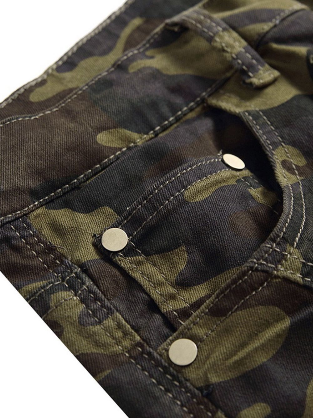 Geplooide Rechte Camouflagebroek Met Rits En Halfhoge Taille