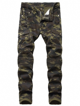 Geplooide Rechte Camouflagebroek Met Rits En Halfhoge Taille