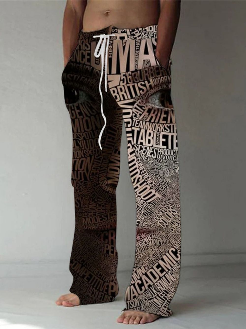 Print Letter Rechte Europese Casual Broek Met Veters