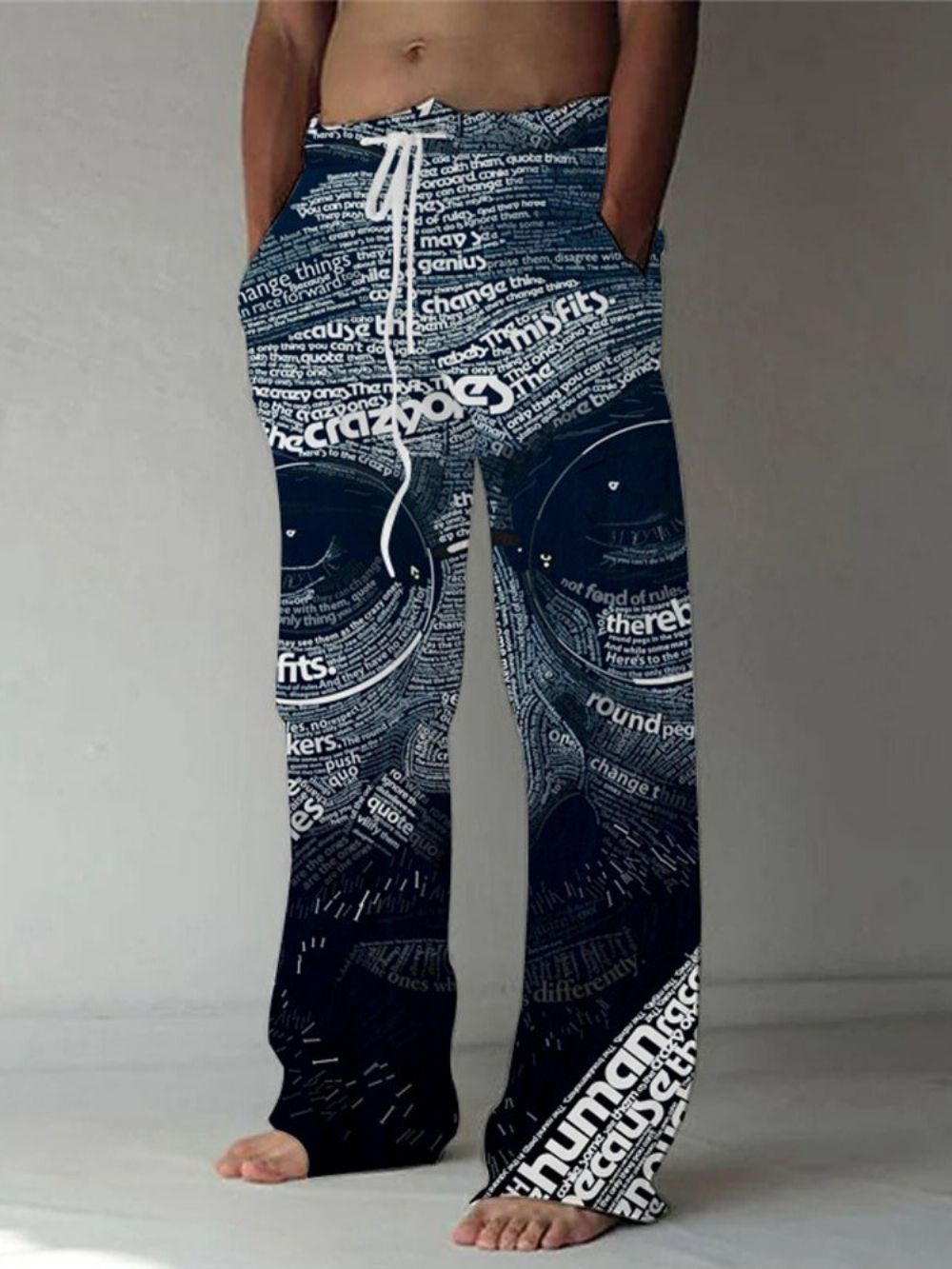 Print Letter Rechte Europese Casual Broek Met Veters