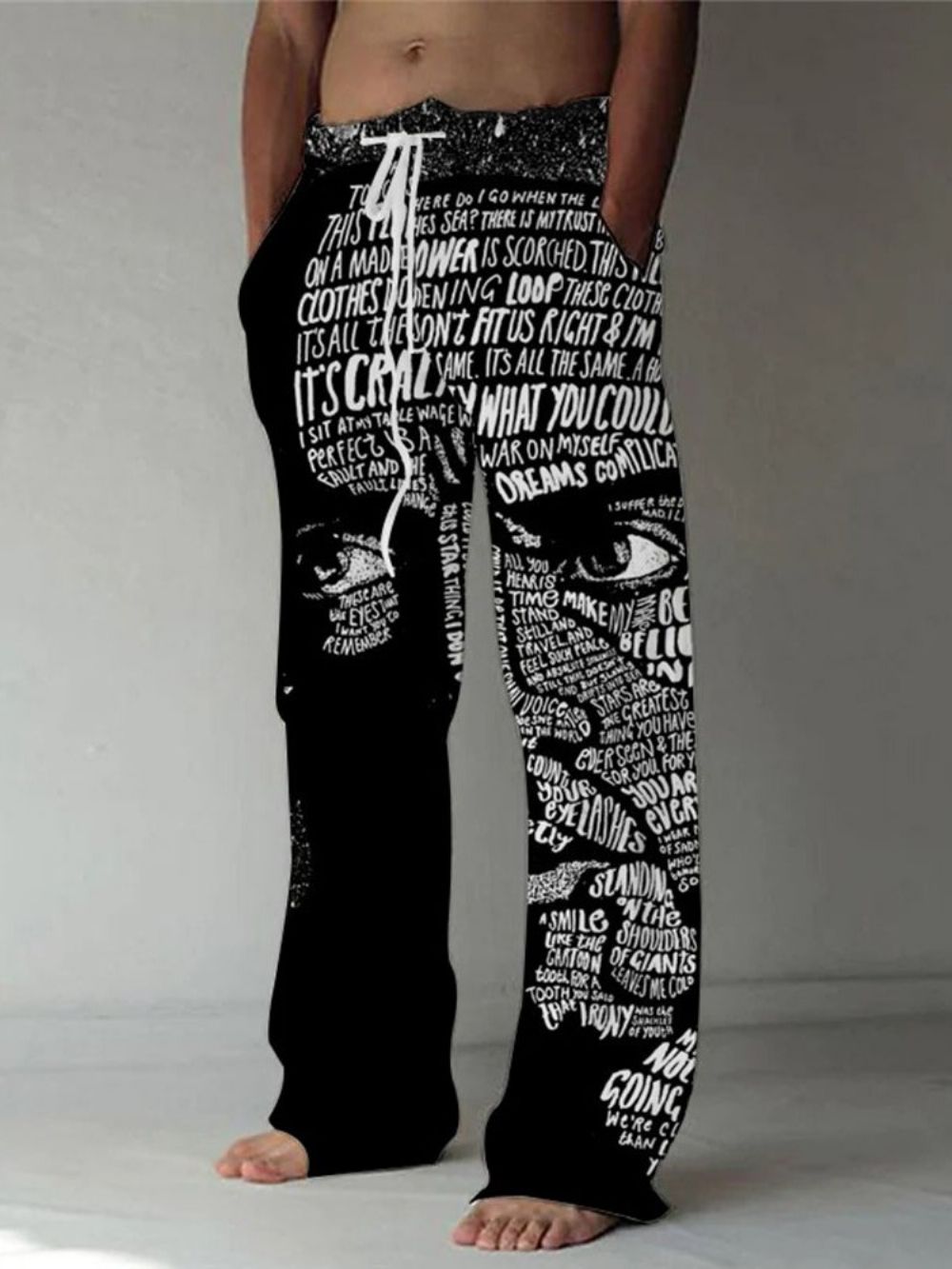 Print Letter Rechte Europese Casual Broek Met Veters