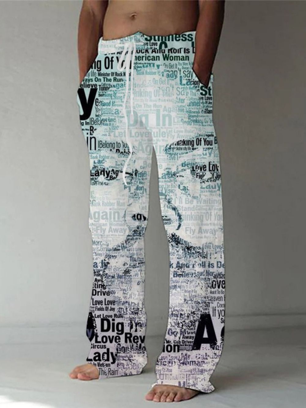 Print Letter Rechte Europese Casual Broek Met Veters