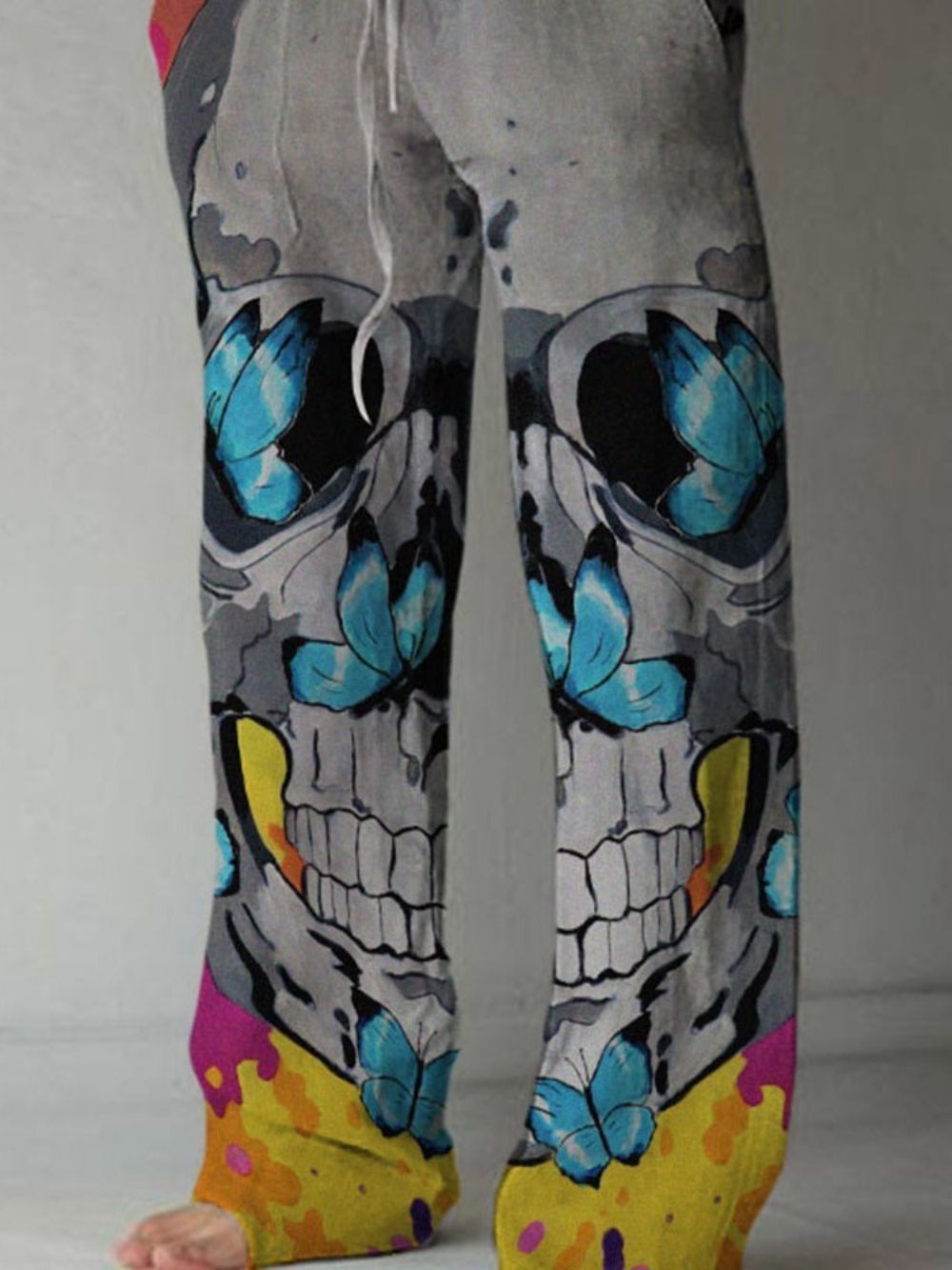 Print Skull Straight Lace-Up Casual Broek Heren Over De Volledige Lengte